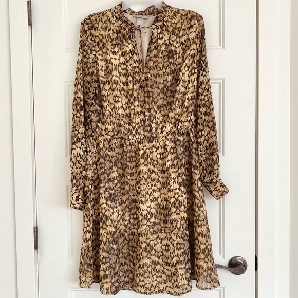 Brown Beige Printed Midi Dress Medium - Picture 1 of 3